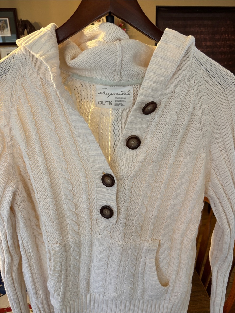 Aeropostale Cream Cable-Knit Button V-Neck Sweater
